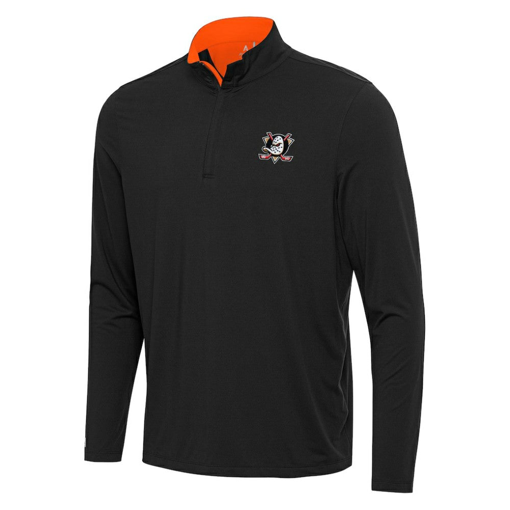 Anaheim Ducks - Antigua Content Quarter-Zip Pullover Top Black/Orange