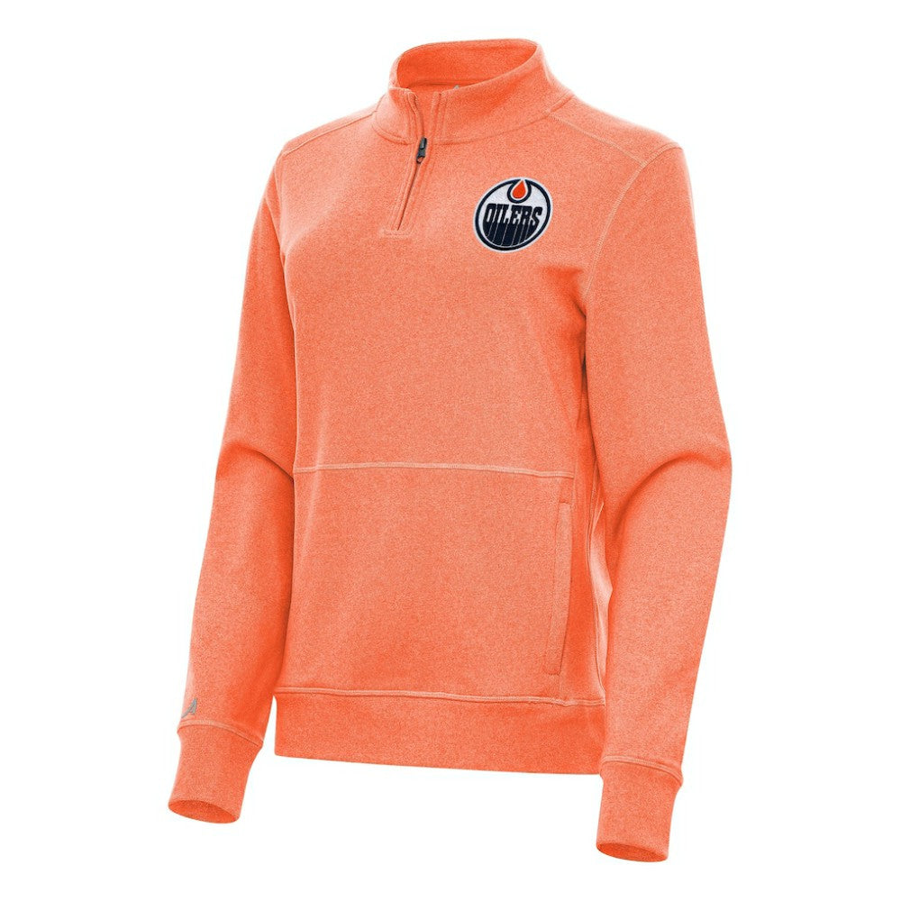 Edmonton Oilers - Antigua Women's Crush Quarter-Zip Fleece Sweatshirt Heather Orange