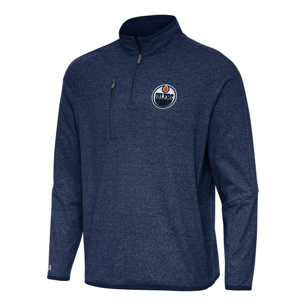 Edmonton Oilers - Antigua Certain Quarter-Zip Tri-Blend Sweatshirt Heather Navy