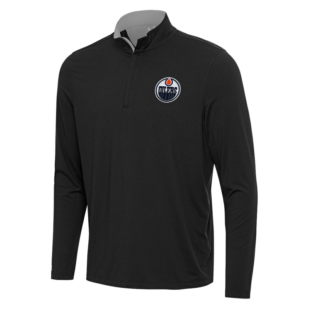 Edmonton Oilers - Antigua Content Quarter-Zip Pullover Top Black/Gray