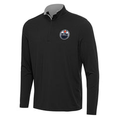 Edmonton Oilers - Antigua Content Quarter-Zip Pullover Top Black/Gray