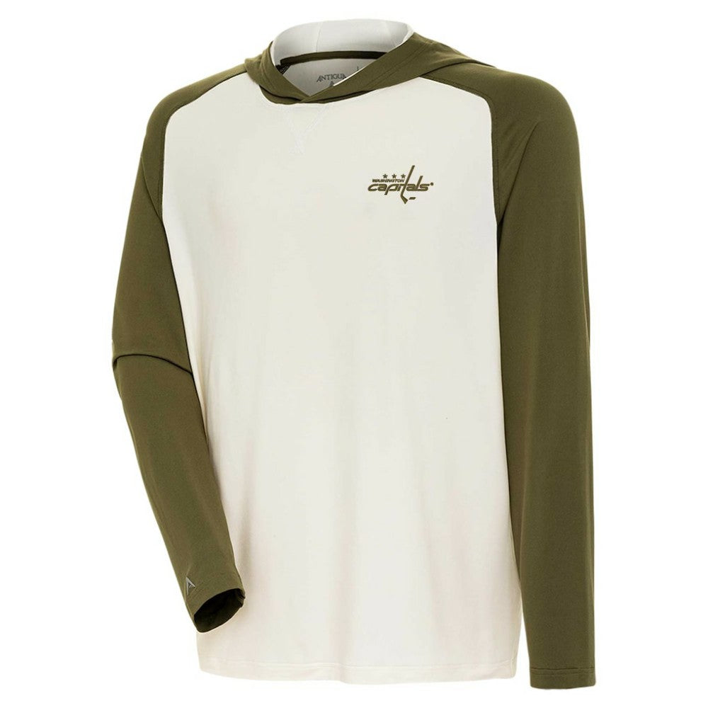 Washington Capitals Antigua Intrepid Sand Raglan Long Sleeve Hoodie T-Shirt Cream/Olive