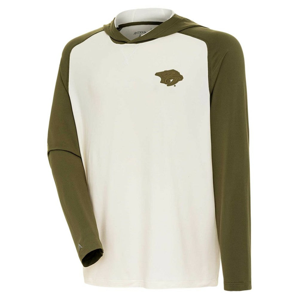 Nashville Predators - Antigua Intrepid Sand Raglan Long Sleeve Hoodie T-Shirt Cream/Olive