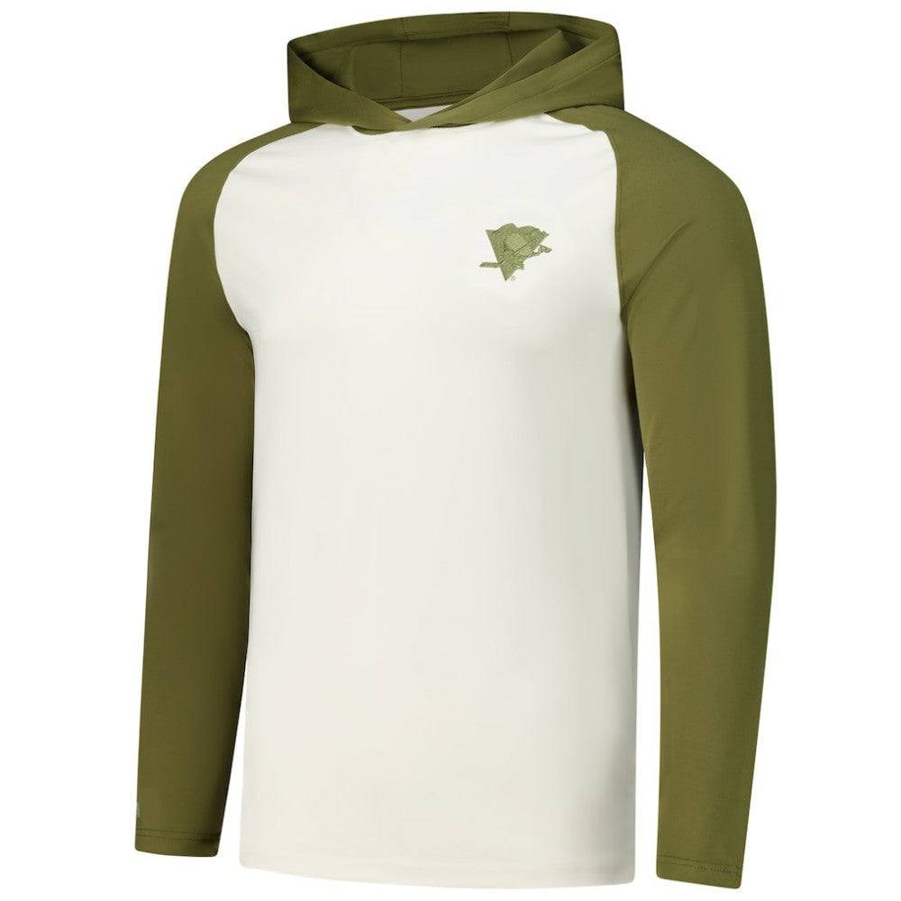 Pittsburgh Penguins Antigua Intrepid Sand Raglan Long Sleeve Hoodie T-Shirt Cream/Olive