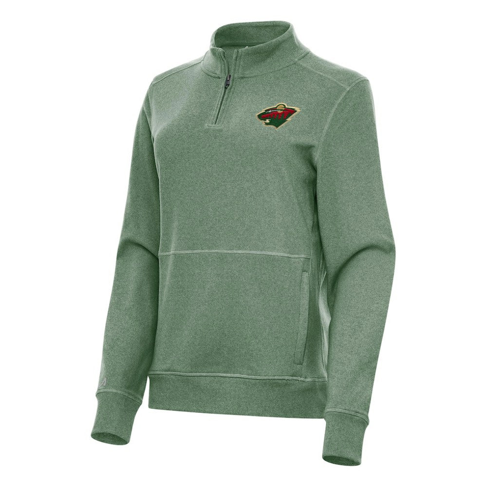 Minnesota Wild - Antigua Women's Crush Quarter-Zip Fleece Sweatshirt Hunter Green