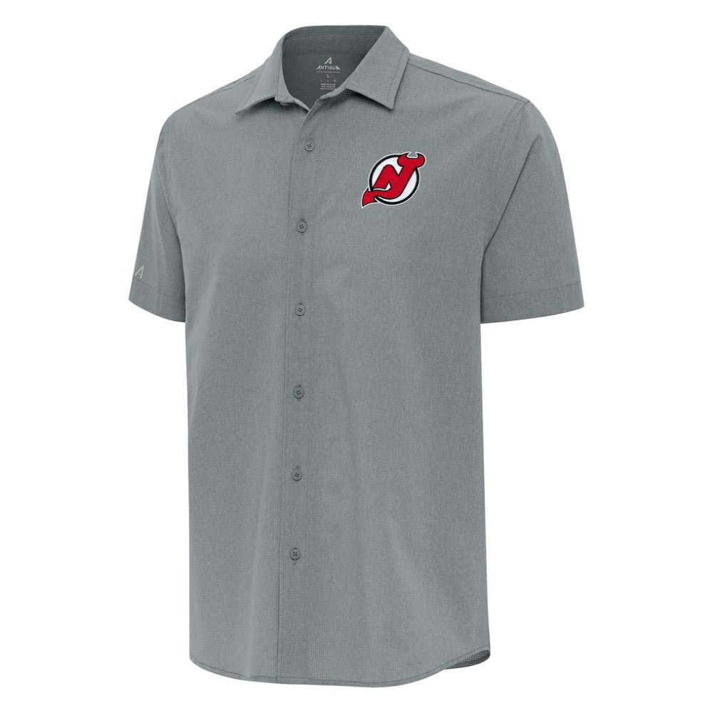 New Jersey Devils - Antigua Activate Woven Short Sleeve Button-Up Shirt Gray