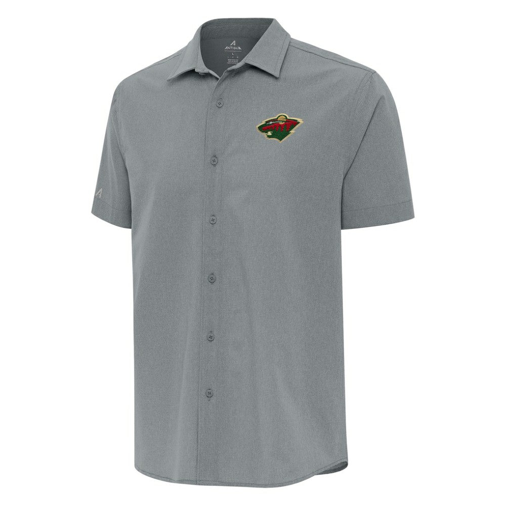 Minnesota Wild - Antigua Activate Woven Short Sleeve Button-Up Shirt Gray