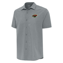 Minnesota Wild - Antigua Activate Woven Short Sleeve Button-Up Shirt Gray