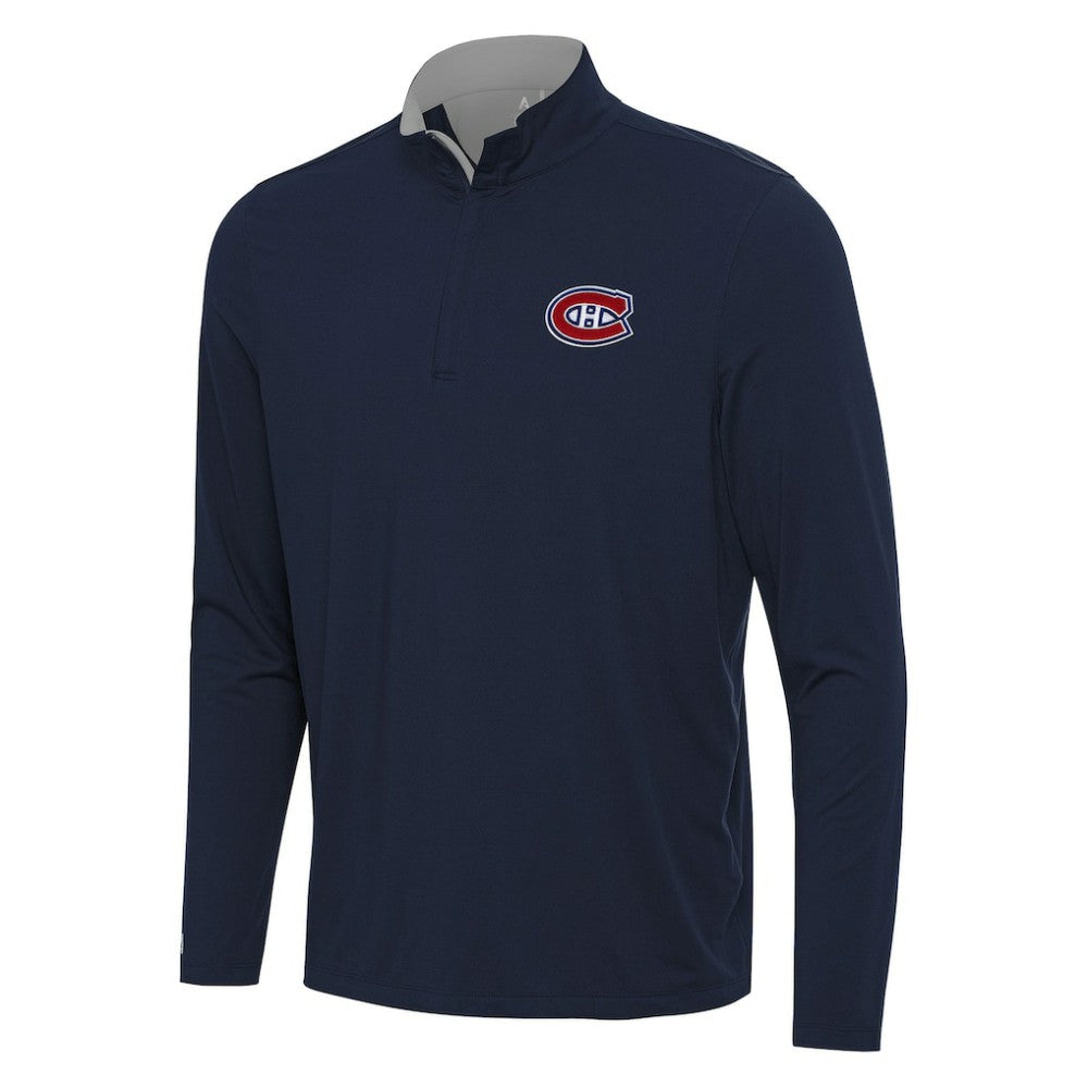 Montreal Canadiens - Antigua Content Quarter-Zip Pullover Top Navy/Gray