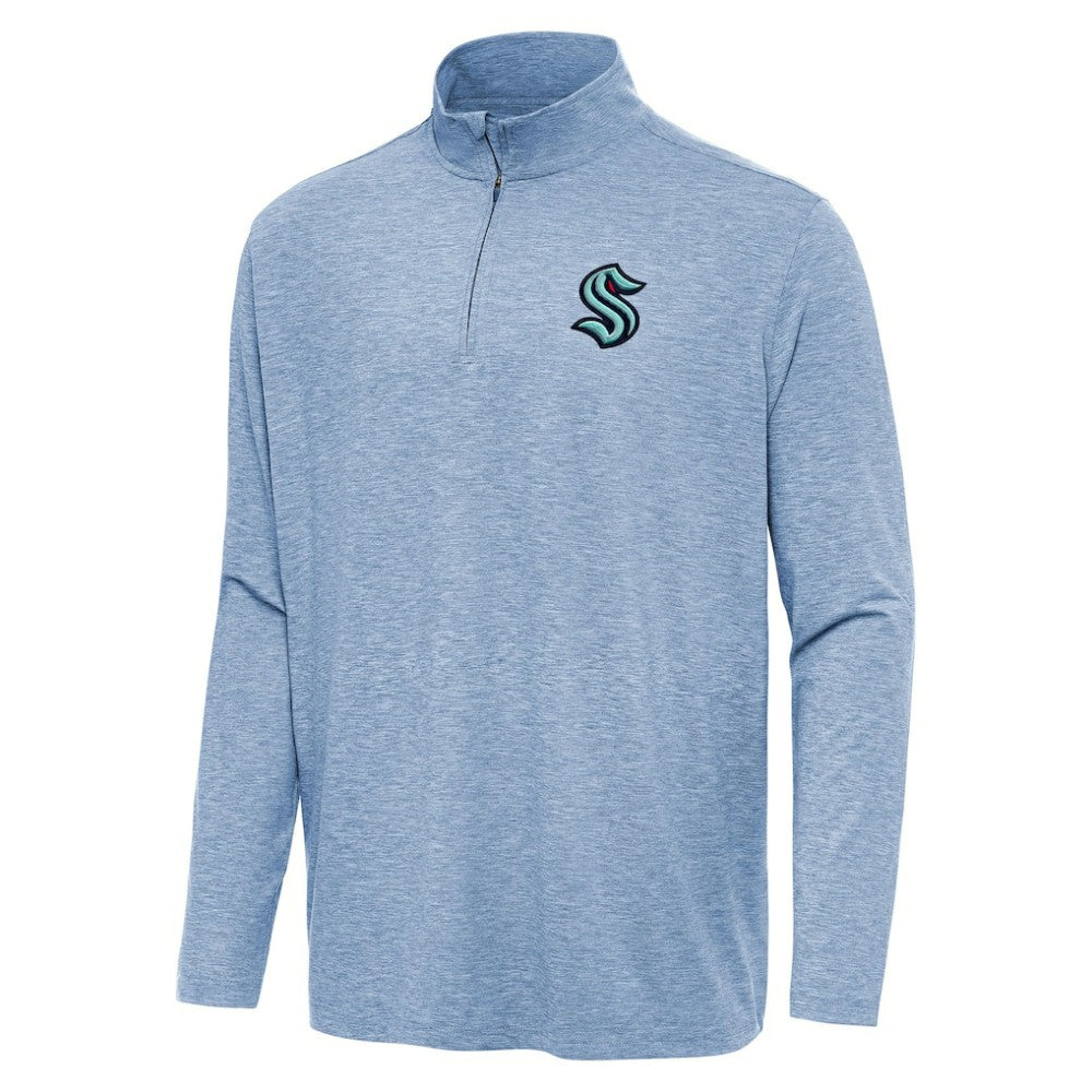 Seattle Kraken Antigua Hunk Quarter-Zip Top Heather Blue