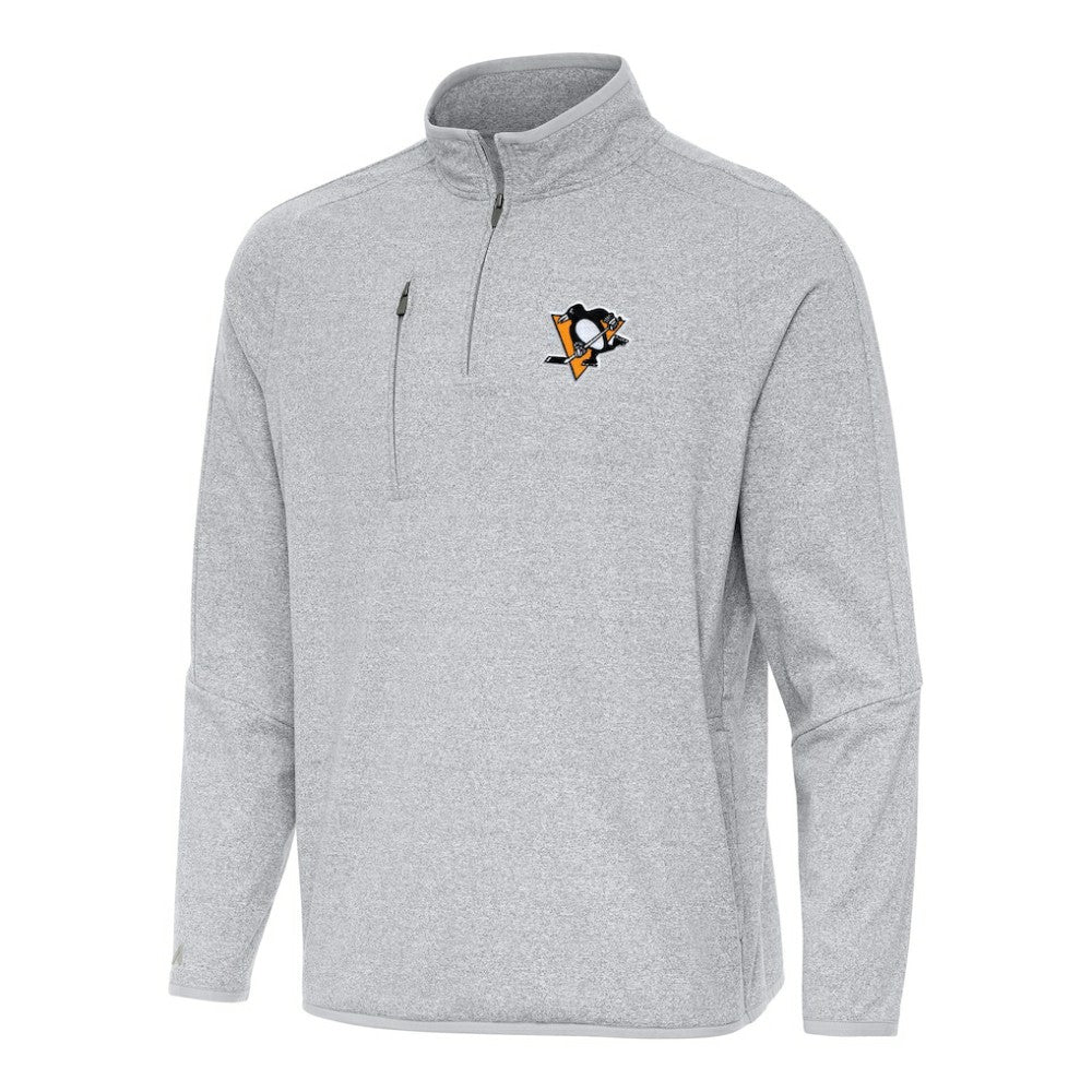 Pittsburgh Penguins Antigua Certain Quarter-Zip Tri-Blend Sweatshirt Heather Gray
