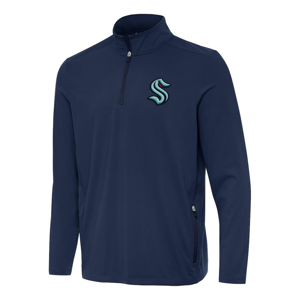 Seattle Kraken Antigua Perilous Quarter-Zip Sweatshirt Navy