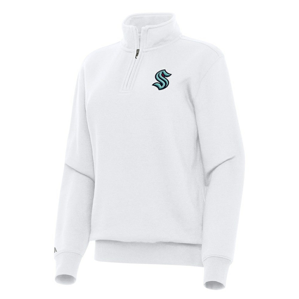 Seattle Kraken Antigua Women's Victory Quarter-Zip Sweatshirt White