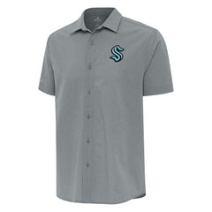Seattle Kraken Antigua Activate Woven Short Sleeve Button-Up Shirt Gray