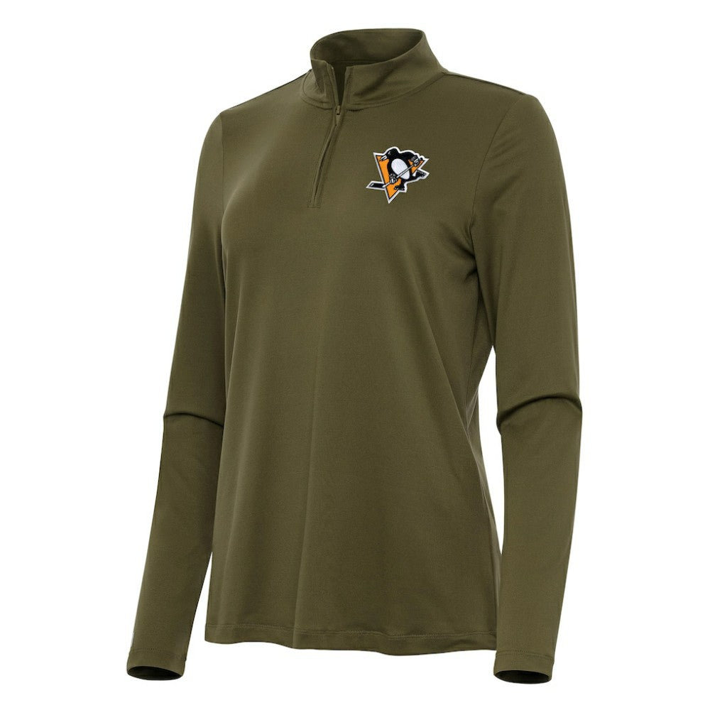 Pittsburgh Penguins Antigua Women's Reprocess Quarter-Zip Top Olive