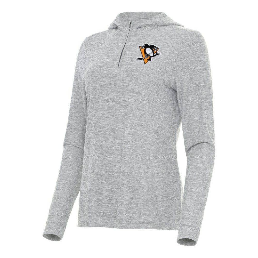 Pittsburgh Penguins Antigua Women's Daybreak Quarter-Zip Hoodie Heather Gray