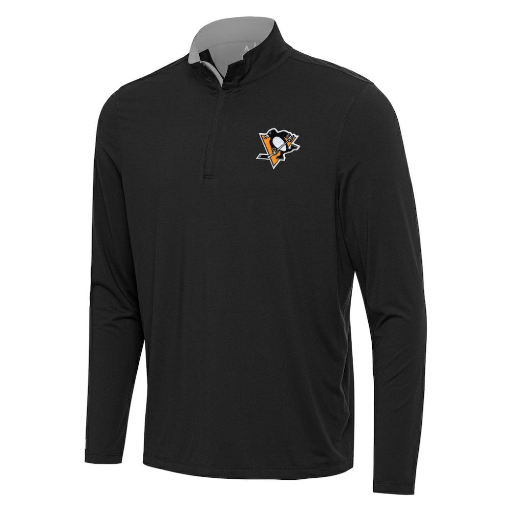 Pittsburgh Penguins Antigua Content Quarter-Zip Pullover Top Black/Gray