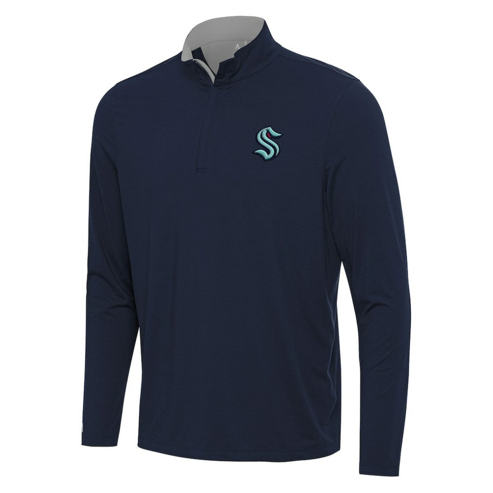 Seattle Kraken Antigua Content Quarter-Zip Pullover Top Deep Sea Blue/Gray