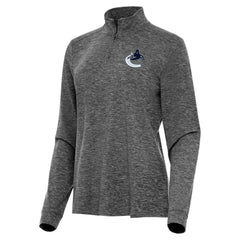 Vancouver Canucks - Antigua Women's Mentor Quarter-Zip Mock Long Sleeve Top Heather Black
