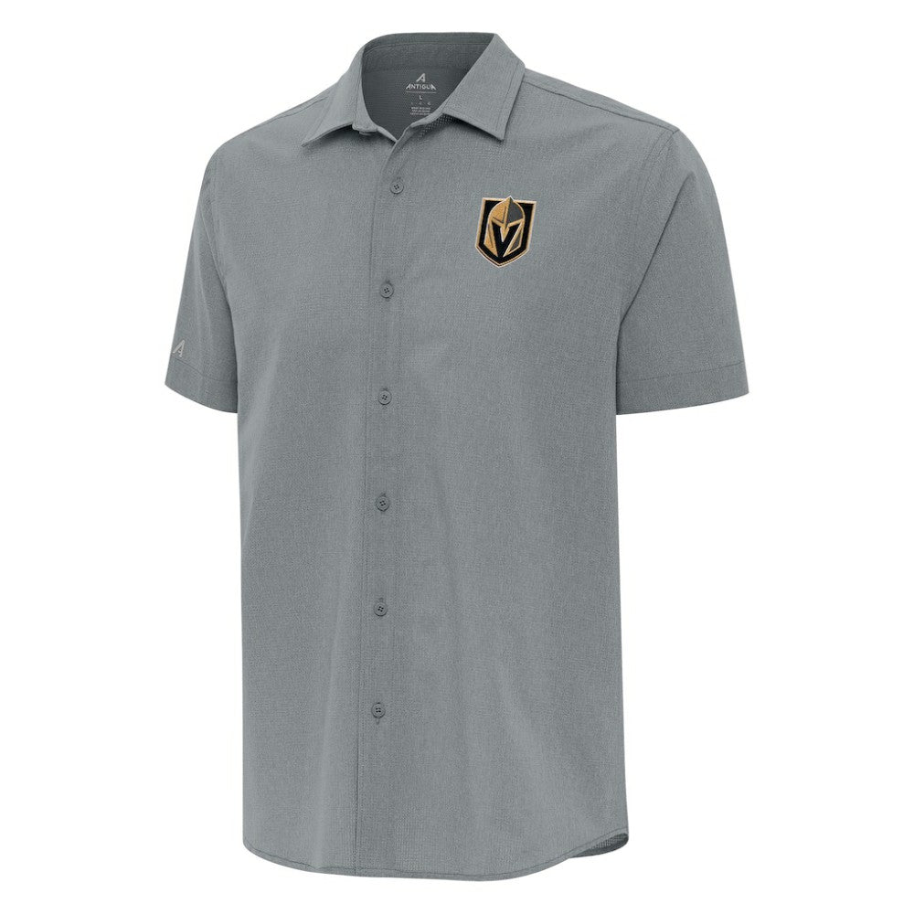 Vegas Golden Knights Antigua Activate Woven Short Sleeve Button-Up Shirt Gray