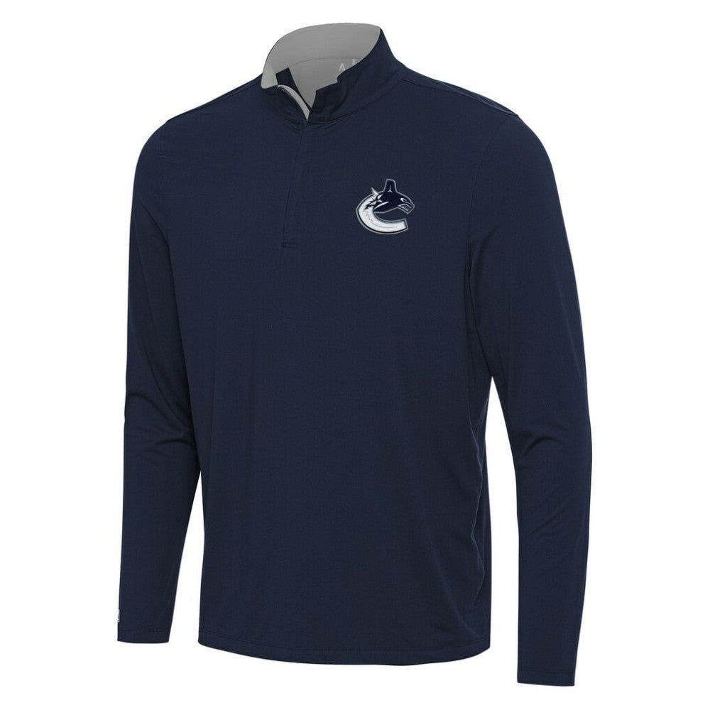 Vancouver Canucks - Antigua Content Quarter-Zip Pullover Top Navy/Gray