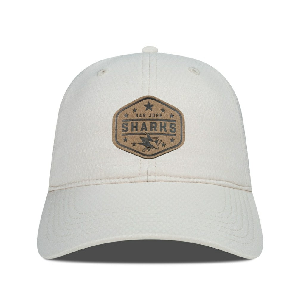 San Jose Sharks - Men's Levelwear Faux Leather Patch Unstructured Adjustable Hat Cream