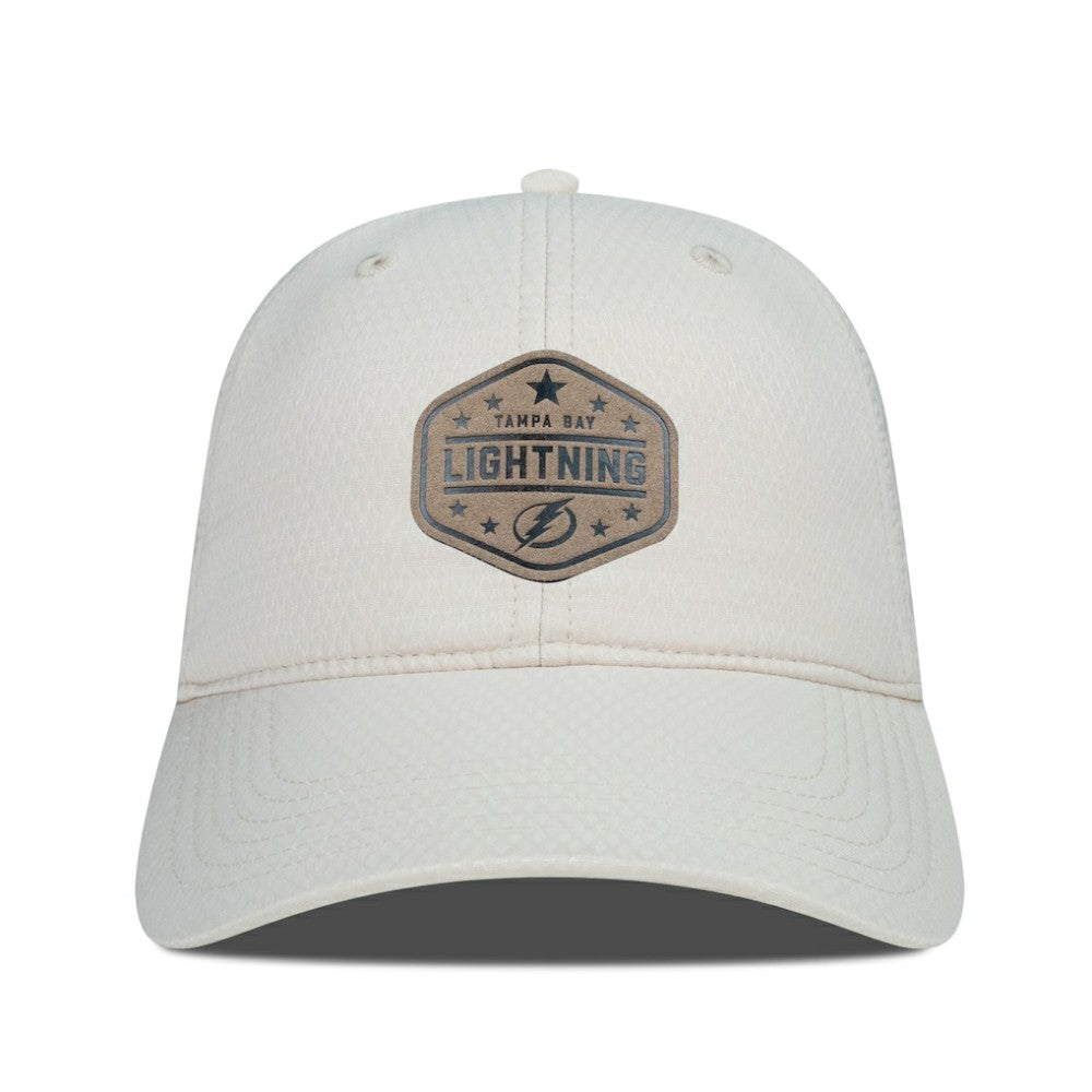 Tampa Bay Lightning - Men's Levelwear Faux Leather Patch Unstructured Adjustable Hat Cream