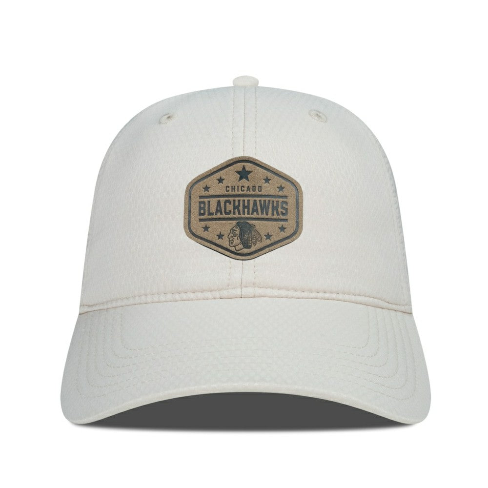 Chicago Blackhawks Men's Levelwear Faux Leather Patch Unstructured Adjustable Hat Cream