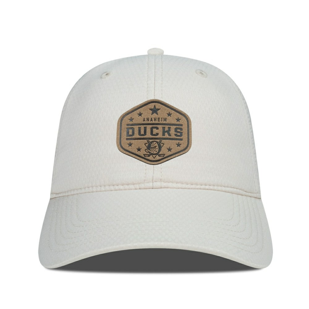 Anaheim Ducks - Men's Levelwear Faux Leather Patch Unstructured Adjustable Hat Cream