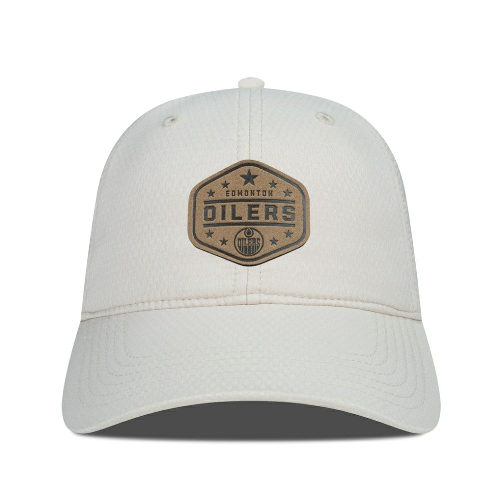 Edmonton Oilers - Men's Levelwear Faux Leather Patch Unstructured Adjustable Hat Cream