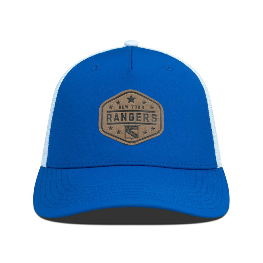 New York Rangers Men's Levelwear Faux Leather Patch Structured Adjustable Hat Blue