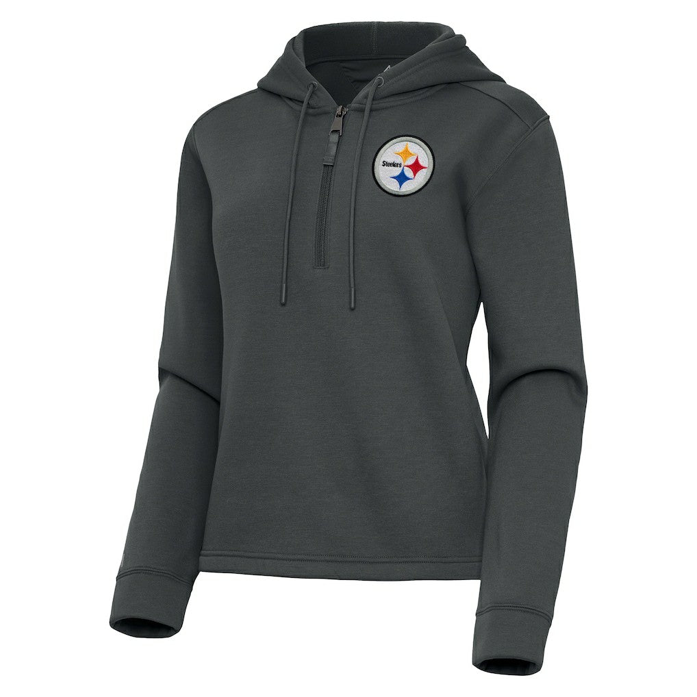 Pittsburgh Steelers Antigua Women's Contemporary Quarter-Zip Hoodie Pewter - NFL