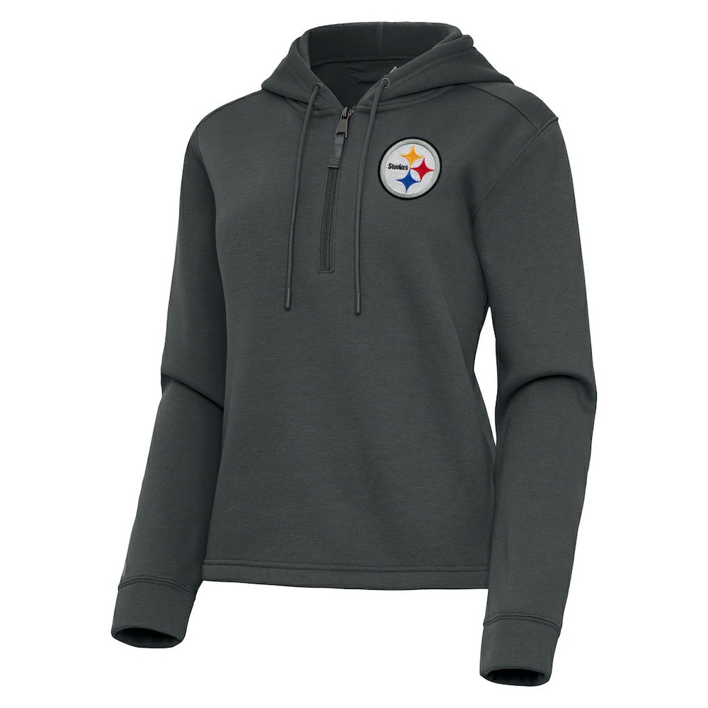 Pittsburgh Steelers Antigua Women's Contemporary Quarter-Zip Hoodie Pewter - NFL