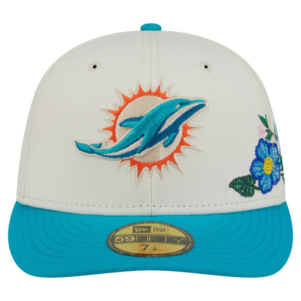 Miami Dolphins New Era Tonal Floral 59FIFTY Fitted Hat Cream/Aqua - NFL