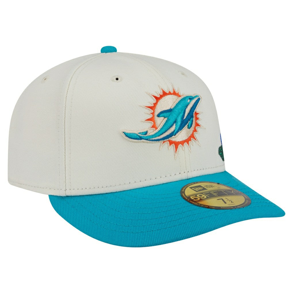 Miami Dolphins New Era Tonal Floral 59FIFTY Fitted Hat Cream/Aqua - NFL
