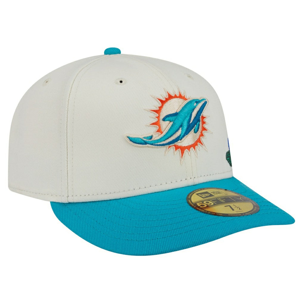 Miami Dolphins New Era Tonal Floral 59FIFTY Fitted Hat Cream/Aqua - NFL