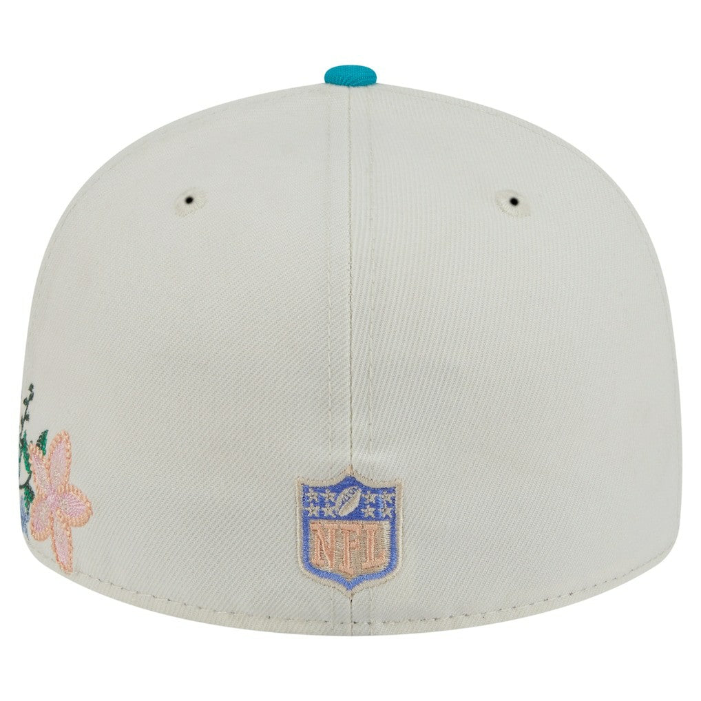 Miami Dolphins New Era Tonal Floral 59FIFTY Fitted Hat Cream/Aqua - NFL