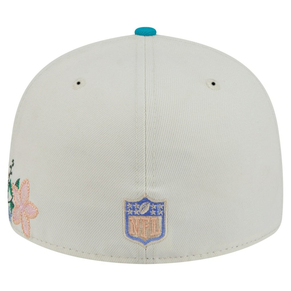 Miami Dolphins New Era Tonal Floral 59FIFTY Fitted Hat Cream/Aqua - NFL
