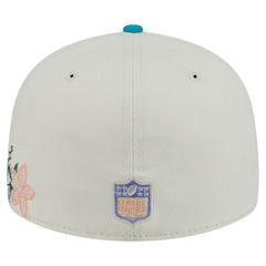 Miami Dolphins New Era Tonal Floral 59FIFTY Fitted Hat Cream/Aqua - NFL