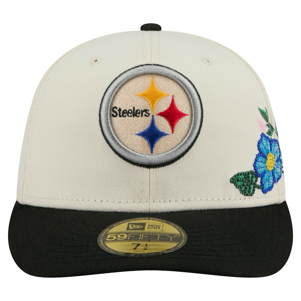 Pittsburgh Steelers New Era Tonal Floral 59FIFTY Fitted Hat Cream/Black - NFL