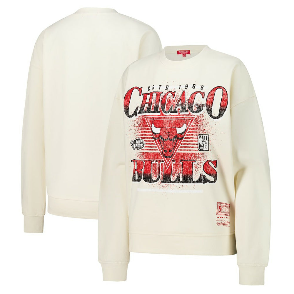 Mitchell & Ness - Chicago Bulls Women's Oversprayed Pullover Sweatshirt - Cream