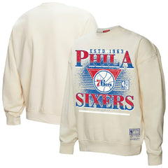 Mitchell & Ness - Philadelphia 76ers Women's Oversprayed Pullover Sweatshirt - Cream