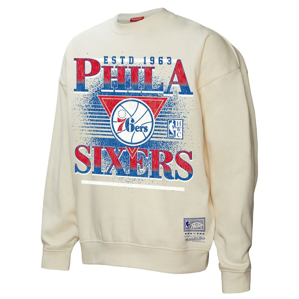 Mitchell & Ness - Philadelphia 76ers Women's Oversprayed Pullover Sweatshirt - Cream