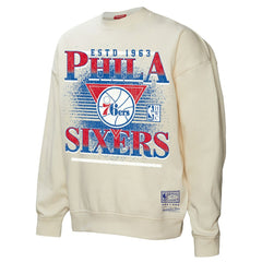 Mitchell & Ness - Philadelphia 76ers Women's Oversprayed Pullover Sweatshirt - Cream