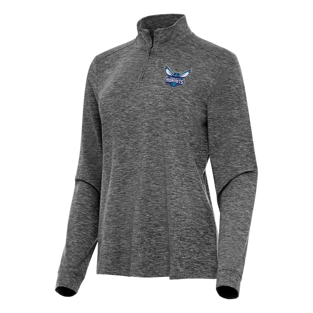 NBA - Charlotte Hornets Antigua Women's Mentor Quarter-Zip Mock Long Sleeve Top - Heather Black