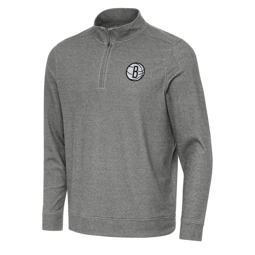 NBA - Brooklyn Nets Antigua Subtle Quarter-Zip Sweatshirt - Heather Black