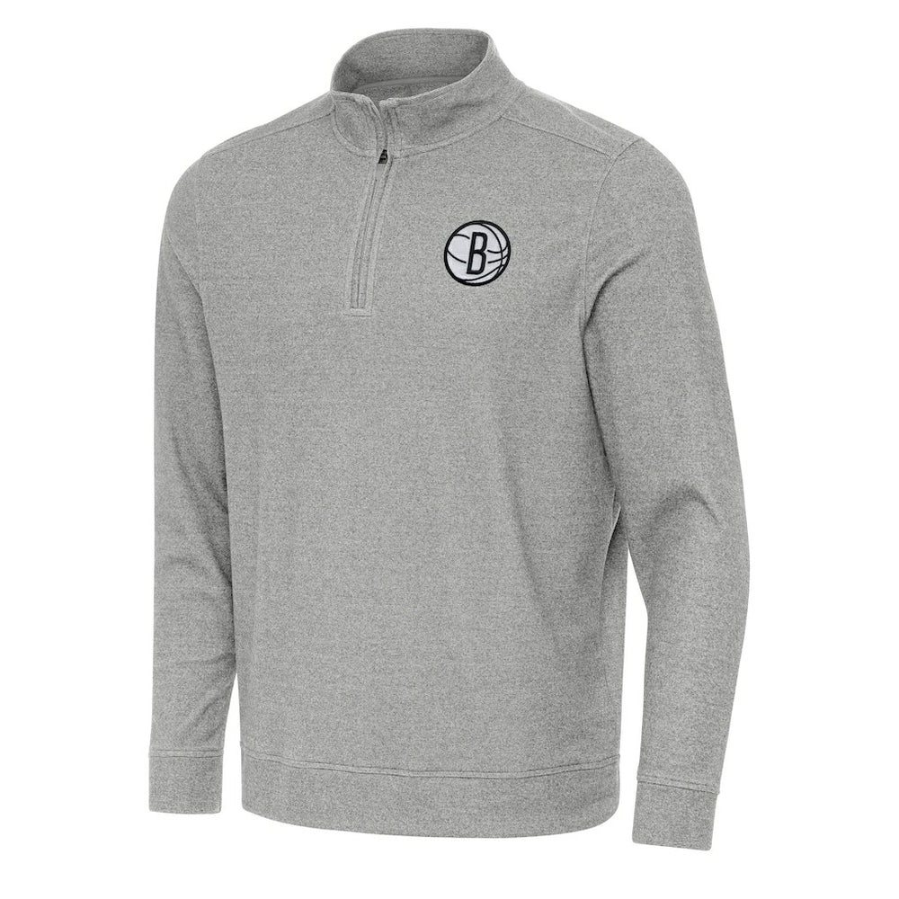 NBA - Brooklyn Nets Antigua Subtle Quarter-Zip Sweatshirt - Heather Gray