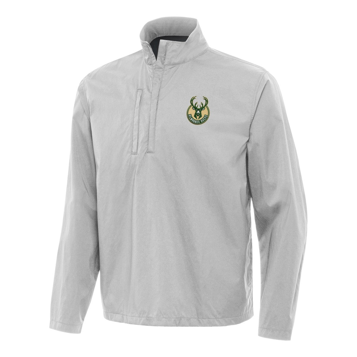 NBA - Milwaukee Bucks Antigua Brisk Quarter-Zip Windbreaker - Heather Gray