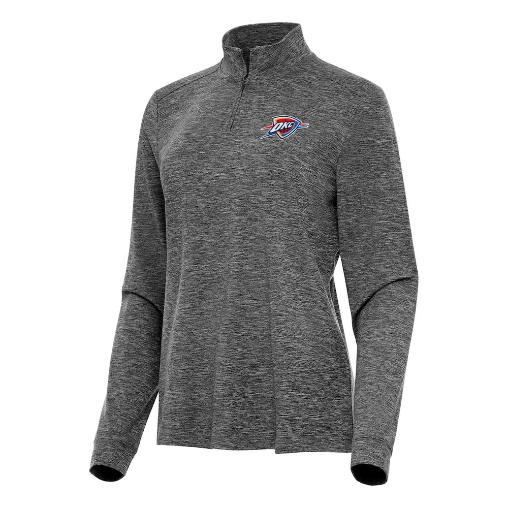 NBA - Oklahoma City Thunder Antigua Women's Mentor Quarter-Zip Mock Long Sleeve Top - Heather Black