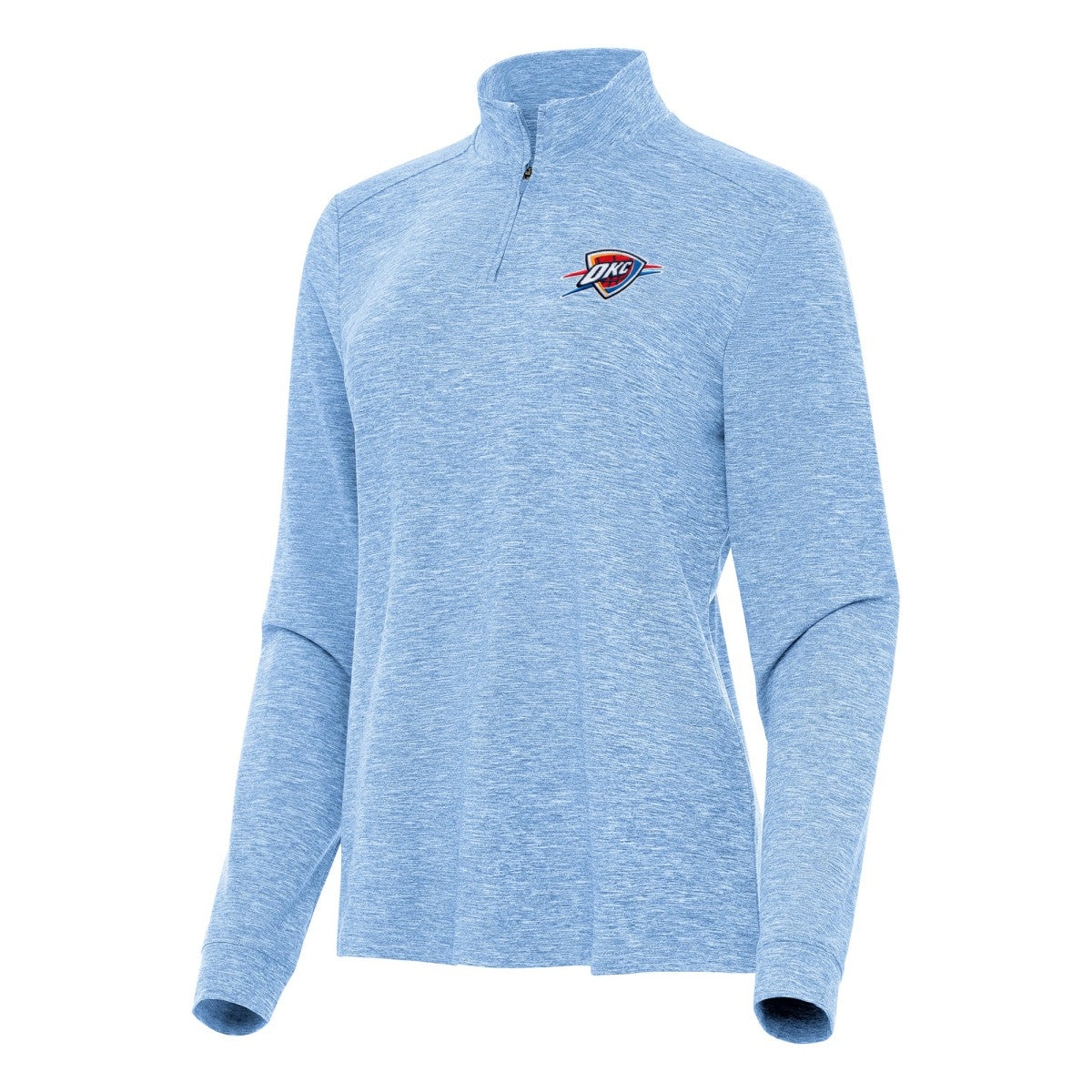 NBA - Oklahoma City Thunder Antigua Women's Mentor Quarter-Zip Mock Long Sleeve Top - Heather Powder Blue